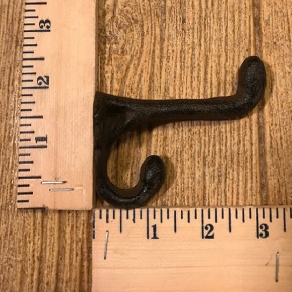 Two (2) Cast Iron Rustic Brown 2 3/4" tall Double Wall Hooks Two (2) 0170-01202 - Picture 11 of 15